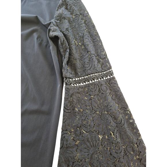 LOFT Dress Size 6 Navy Shift Long Lace Bell Sleeves Cocktail Office Siren Boho - Picture 4 of 10